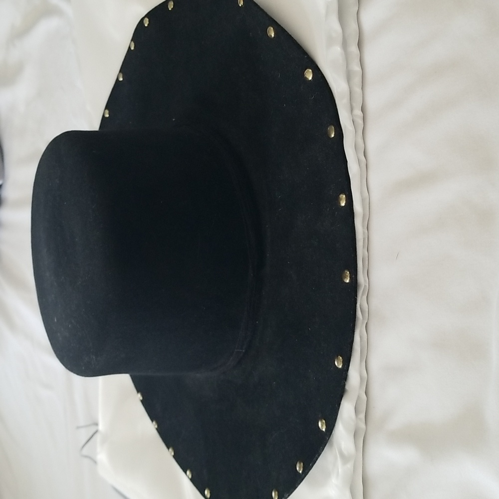 Shyanne Womens Wide Brim Flat Studded Wool Hat Embellished Fashion